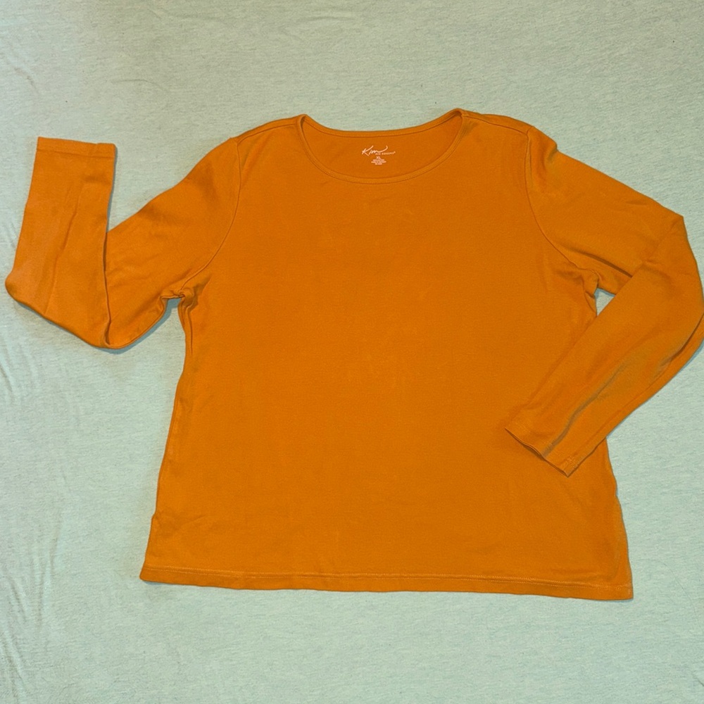 Kim Rogers XL 100% Cotton Gold (goldenrod) long sleeve round neck t-shirt EUC
